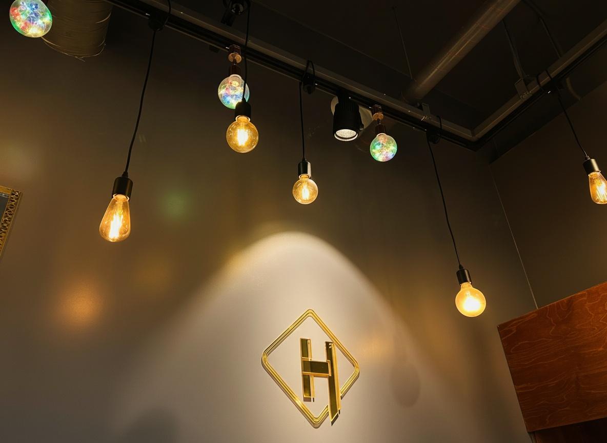 HENZ Studio gold logo and lighting